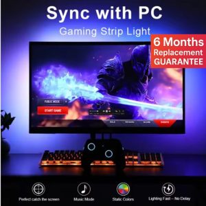 Gaming Display Sync Light for 18 - 38 Inch Computer Monitor Backlight Display/Music Color Sync & Multiple Modes with Waterproof RGBIC LED Strip